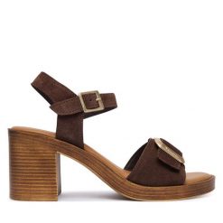 Sandały Tamaris. Brązowe sandały damskie Tamaris, bez wzorów, bez obcasa, na słupku, bez zapięcia. Za 409.99 zł.