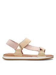 Clarks Skórzane sandały w kolorze jasnoróżowym rozmiar: 38. Różowe sandały damskie Clarks, bez wzorów, z otwartym noskiem, bez obcasa, bez zapięcia. Za 220.63 zł.