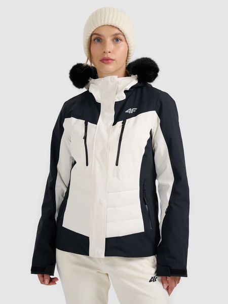 4F Kurtka narciarska membrana 10000 damska - biała S. Białe kurtki damskie 4F, na zimę, m, bez wzorów, ze skóry, bez kaptura. Za 799.99 zł.