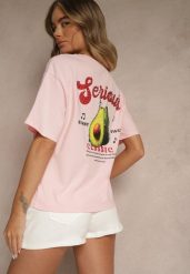 Różowy T-shirt z Bawełną ze Wzorem Awokado Tilannia. Czerwone t-shirty damskie Renee, m, bez wzorów, z bawełny, bez kołnierzyka. Za 69.99 zł.