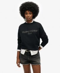 Superdry Damska bluza Sport Luxe Loose Crew z bawełny i recyklingu. Czarne bluzy damskie Superdry, bez wzorów, z bawełny, bez kaptura. Za 322.70 zł.