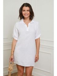 Curvy Lady Lniana sukienka w kolorze białym rozmiar: 40/42. Białe sukienki damskie Curvy Lady, bez wzorów, ze lnu, klasyczne, bez ramiączek. Za 110.04 zł.