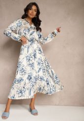 Biało-Niebieska Plisowana Spódnica z Wiskozą w Kwiatowy Print Rivavina. Niebieskie spódnice damskie Renee, na co dzień, l, bez wzorów, z wiskozy, eleganckie, midi. Za 99.99 zł.