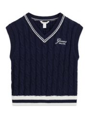 Guess Kids Sweter 183797 Niebieski Classic Fit. Niebieskie swetry dziewczęce Guess Kids, z aplikacjami, bez kołnierzyka, bez ramiączek. Za 214.99 zł.