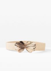 Pasek ze stretchemz efektowną sprzączką. Brązowe paski damskie bonprix, bez wzorów. Za 74.99 zł.