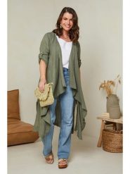 Curvy Lady Lniany kardigan w kolorze khaki rozmiar: 44/46. Brązowe kardigany damskie Curvy Lady, bez wzorów, ze lnu. Za 158.10 zł.