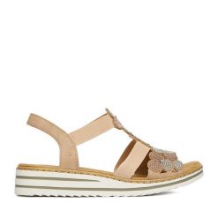 Sandały Rieker. Brązowe sandały damskie Rieker, bez wzorów, bez obcasa, na płaskiej podeszwie, bez zapięcia. Za 319.99 zł.