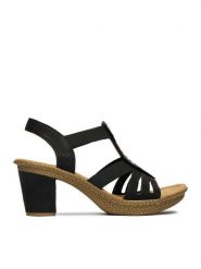 Rieker Sandały CEO-66526-00 Czarny. Czarne sandały damskie Rieker, bez wzorów, ze skóry, bez obcasa, na słupku, bez zapięcia. Za 319.99 zł.
