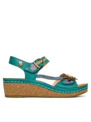 Laura Vita Sandały Facscineo 09 Turkusowy. Niebieskie sandały damskie LAURA VITA, bez wzorów, ze skóry, bez obcasa, na koturnie, bez zapięcia. Za 429.99 zł.