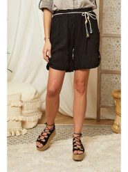 Lin Passion Lniane szorty w kolorze czarnym rozmiar: 36/38. Czarne szorty damskie Lin Passion, bez wzorów, ze lnu, z podwyższonym stanem. Za 88.23 zł.