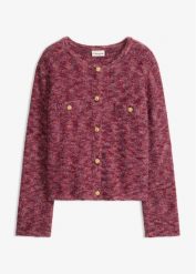 Sweter rozpinany z efektowną nicią. Czerwone kardigany damskie bonprix, bez wzorów. Za 149.99 zł.