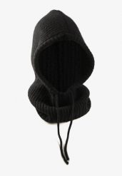 Czarna Czapka Balaclava z Wełną i Ściągaczami Linobra. Czarne czapki damskie Renee, bez wzorów, z wełny. Za 79.99 zł.