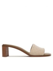 Calvin Klein Klapki Block Heel Sandal Aop HW0HW03016 Beżowy. Brązowe klapki damskie Calvin Klein, bez wzorów, z materiału, bez obcasa, bez zapięcia. Za 529.99 zł.