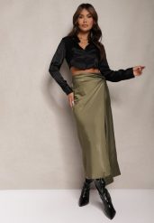 Zielona Spódnica o Kopertowym Kroju High Waist Onadea. Zielone spódnice damskie Renee, l, bez wzorów, z materiału, midi. Za 99.99 zł.