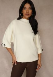 Jasnobeżowy Sweter z Cyrkoniami przy Rękawach Corentusa. Brązowe swetry klasyczne damskie Renee, m, z jeansu, bez kołnierzyka. Za 94.99 zł.