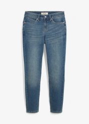 Jeansy skinny, mid waist, ze stretchem. Niebieskie jeansy damskie bonprix, bez wzorów, z jeansu, z podwyższonym stanem. Za 142.99 zł.