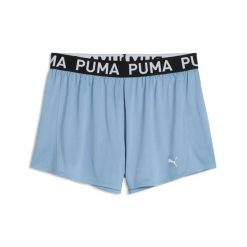 Damskie szorty z dzianiny Puma Strong 3". Niebieskie spodenki sportowe damskie Puma, l, bez wzorów, z dzianiny, do biegania. Za 149.50 zł.
