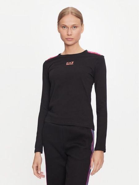 EA7 Emporio Armani Bluzka 6DTT16 TJLOZ 1200 Czarny Regular Fit. Czarne bluzki damskie EA7 Emporio Armani, xl, bez wzorów, z bawełny, bez kołnierzyka, bez ramiączek. Za 209.99 zł.