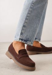 Ciemnobrązowe Klasyczne Mokasyny VICES z Imitacji Zamszu Echinos. Brązowe mokasyny damskie Born2be, z jeansu, bez obcasa. Za 119.99 zł.