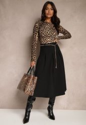Czarna Spódnica z Wiskozą o Rozkloszowanym Kroju z Paskiem Łańcuszkiem Lilethra. Czarne spódnice damskie Renee, na imprezę, m, bez wzorów, z materiału, eleganckie, midi. Za 119.99 zł.