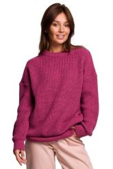Sweter Oversize o Przedłużonym Kroju - Wrzosowy. Fioletowe swetry klasyczne damskie MOE, l, z materiału, bez kołnierzyka. Za 243.90 zł.