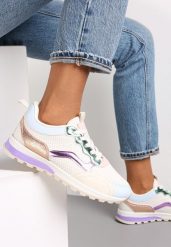 Beżowo-Fioletowe Sneakersy Sznurowane przed Kostkę Taino. Brązowe obuwie sportowe damskie Renee, przed kostkę, bez zapięcia. Za 89.99 zł.