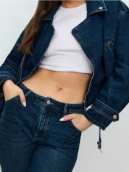 Kurtka ramoneska oversize - granatowy. Niebieskie kurtki damskie Sinsay, l, bez wzorów, bez kaptura. Za 99.99 zł.