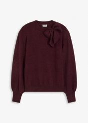 Sweter z aplikacją w kształcie kokardy. Czerwone swetry klasyczne damskie bonprix, bez kołnierzyka. Za 99.99 zł.