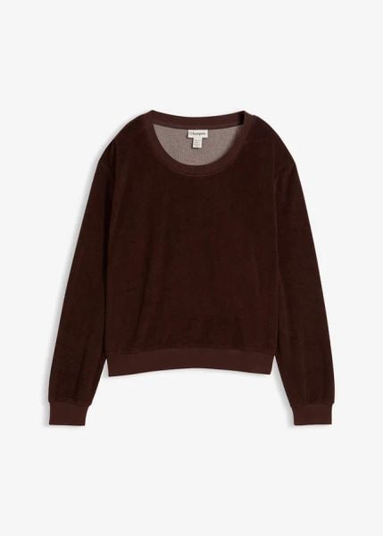 Bluza z miękkiej froty. Czarne bluzy damskie bonprix, bez wzorów, bez kaptura. Za 99.99 zł.