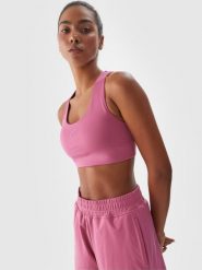 4F Biustonosz treningowy z niskim wsparciem - różowy L. Czerwone biustonosze sportowe damskie 4F, bez wzorów, z dzianiny. Za 39.99 zł.