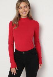 Czerwony Klasyczny Półgolf z Domieszką Kaszmiru Zailena. Czerwone swetry klasyczne damskie Born2be, z jeansu, bez kołnierzyka. Za 64.99 zł.