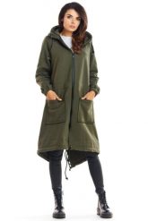Ciepła długa bluza damska jak parka bawełna premium khaki. Brązowe bluzy damskie Infinite You, m, z bawełny, z kapturem. Za 319.00 zł.