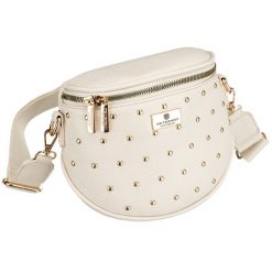 Jasnobeżowa nerka damska ze skóry ekologicznej ozdobiona ćwiekami - Peterson. Brązowe nerki i saszetki damskie Peterson, bez wzorów, ze skóry ekologicznej. Za 70.00 zł.