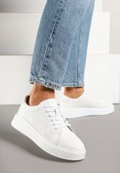 Białe Sneakersy Typu Tenisówki ze Skóry Naturalnej z Ozdobną Perforacją Koromitta. Białe obuwie sportowe damskie Born2be, z jeansu, bez zapięcia, tenisowe. Za 139.99 zł.