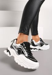 Czarno-Białe Sneakersy z Ozdobnym Sznurkiem i Cyrkoniami na Grubej Podeszwie Fionalee. Czarne obuwie sportowe damskie Renee, bez zapięcia. Za 109.99 zł.