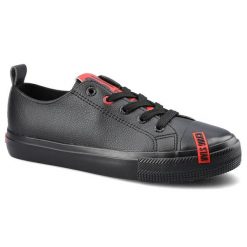 Trampki damskie Big Star, skóra ekologiczna ze sznurowaniem na płaskiej podeszwie, czarne, EE274303. Czarne trampki damskie Big Star, bez wzorów, z gumy, bez zapięcia. Za 99.00 zł.