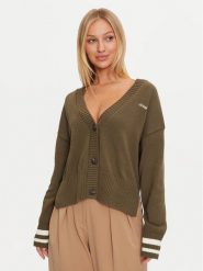 Guess Jeans Kardigan W4BR81 Z3HM1 Khaki Regular Fit. Brązowe kardigany damskie Guess Jeans, m, z aplikacjami, z bawełny. Za 229.99 zł.