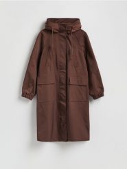 Parka z kapturem - brązowy. Brązowe parki damskie Reserved, l, z tkaniny, z kapturem. Za 299.99 zł.