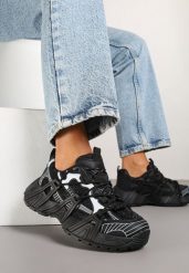 Czarne Sneakersy na Platformie z Geometrycznym Wzorem Eledisa. Czarne obuwie sportowe damskie Renee, z jeansu, bez zapięcia. Za 109.99 zł.