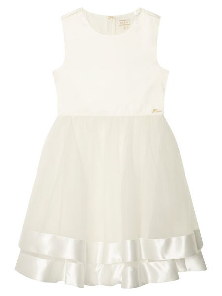 Guess Sukienka elegancka J6RK34 WM330 Biały Regular Fit. Białe sukienki dziewczęce Guess, z aplikacjami, bez ramiączek, proste. Za 364.99 zł.