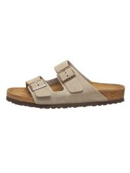 Birkenstock Skórzane klapki "Arizona" w kolorze szarobrązowym rozmiar: 40. Brązowe klapki damskie Birkenstock, bez wzorów, z otwartym noskiem, bez obcasa, bez zapięcia. Za 239.95 zł.