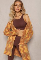 Brązowy Luźny Kardigan Niezapinany w Geometryczny Print Sheshy. Brązowe kardigany damskie Renee, bez wzorów, z dzianiny. Za 119.99 zł.