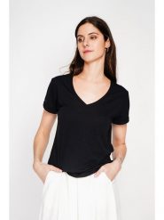 ASSUILI Koszulka w kolorze czarnym rozmiar: 42. Czarne bluzki damskie Assuili, bez wzorów, bez kołnierzyka, bez ramiączek. Za 56.99 zł.