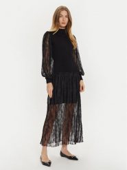 TWINSET Sukienka dzianinowa 242TT3161 Czarny Regular Fit. Czarne sukienki damskie Twinset, bez wzorów, z dzianiny, bez ramiączek. Za 499.99 zł.