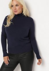 Granatowy Sweter z Golfem Sazerna. Niebieskie golfy damskie Born2be, l, z dzianiny, bez kołnierzyka. Za 59.99 zł.