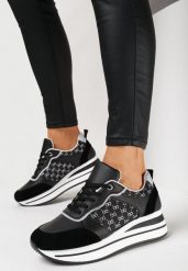 Czarne Brokatowe Sneakersy na Platformie Filena. Czarne obuwie sportowe damskie Born2be, bez zapięcia. Za 99.99 zł.