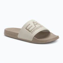 Klapki EA7 Emporio Armani Water Sports Visibility. Brązowe klapki damskie EA7 Emporio Armani, bez wzorów, z materiału, bez obcasa, bez zapięcia. Za 149.99 zł.