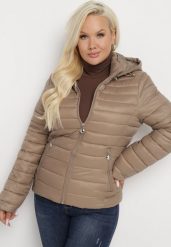 Beżowa Pikowana Kurtka z Odpinanym Kapturem Nevettoria. Brązowe kurtki damskie Born2be, l, bez wzorów, z tkaniny. Za 89.99 zł.