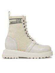 LOVE MOSCHINO Trzewiki JA24324G0HIY612A Biały. Białe botki damskie Love Moschino, z materiału, bez obcasa, na płaskiej podeszwie, bez zapięcia. Za 1,419.00 zł.