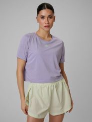 4F Crop top slim treningowy szybkoschnący damski - fioletowy S. Fioletowe koszulki sportowe damskie 4F, l, bez wzorów, bez ramiączek, na fitness i siłownię. Za 119.99 zł.